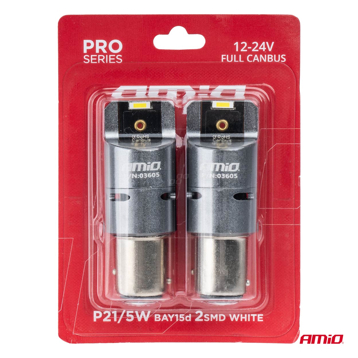 AMIO - P21/5W BAY15S 12/24V 6.000K 2XSMD LED(με Ανεμιστηρακι) Full Can-bus Λευκο Pro Series - 2 Τεμ. (03605/AM) - Thumbnail 4