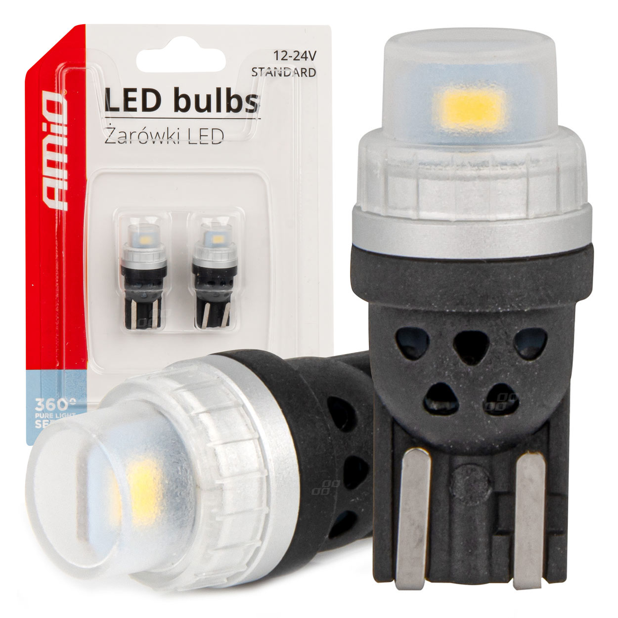 Amio - ΛΑΜΠΑΚΙΑ T10 W5W 12/24V 2x3020 SMD LED ΛΕΥΚΟ PURE LIGHT SERIES - 2 Τεμ. (03726/AM)