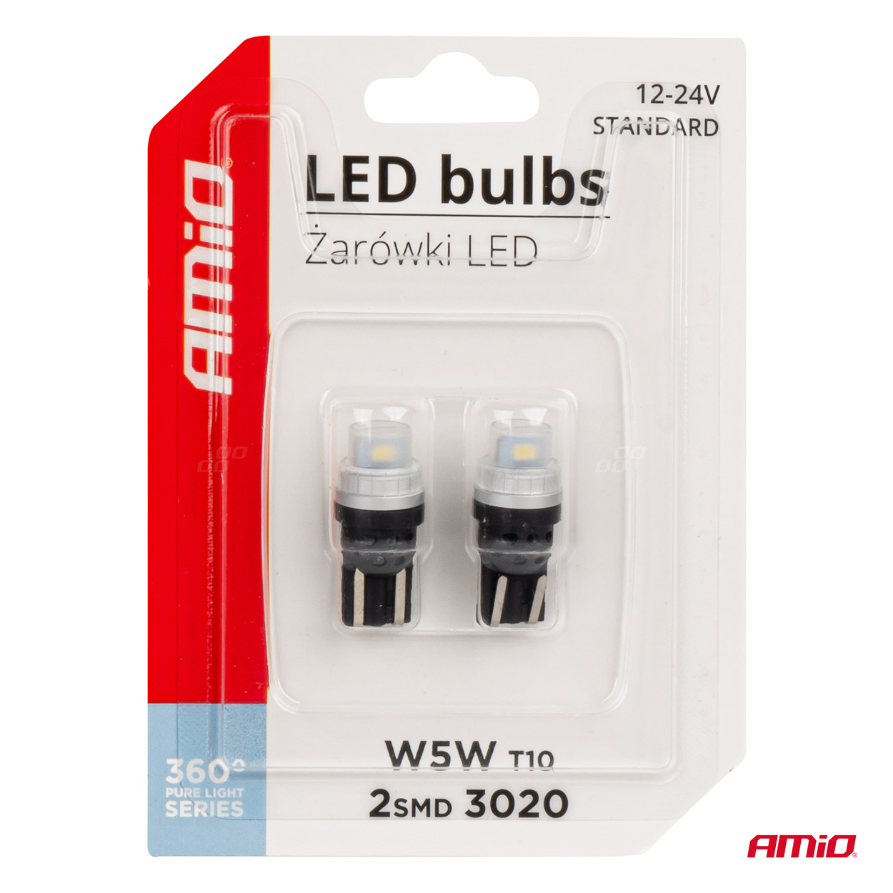 AMIO - Λαμπακια T10 W5W 12/24V 2X3020 Smd LED Λευκο Pure Light Series - 2 Τεμ. (03726/AM) - Thumbnail 5