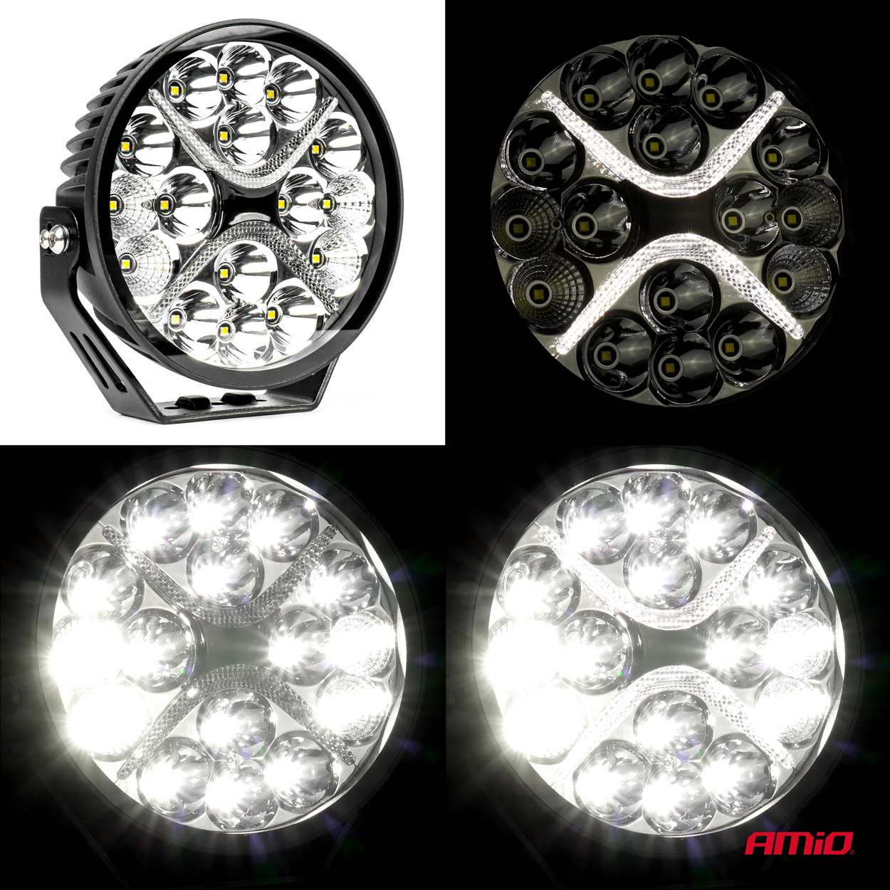 AMIO - Προβολεας Οδηγησης Στρογγυλος LED Pro IP67 9600LM 10-30V - 80W - 6000K - 16 LED - 178X178X65MM - 1 Τεμ. (03871/AM) - Thumbnail 7
