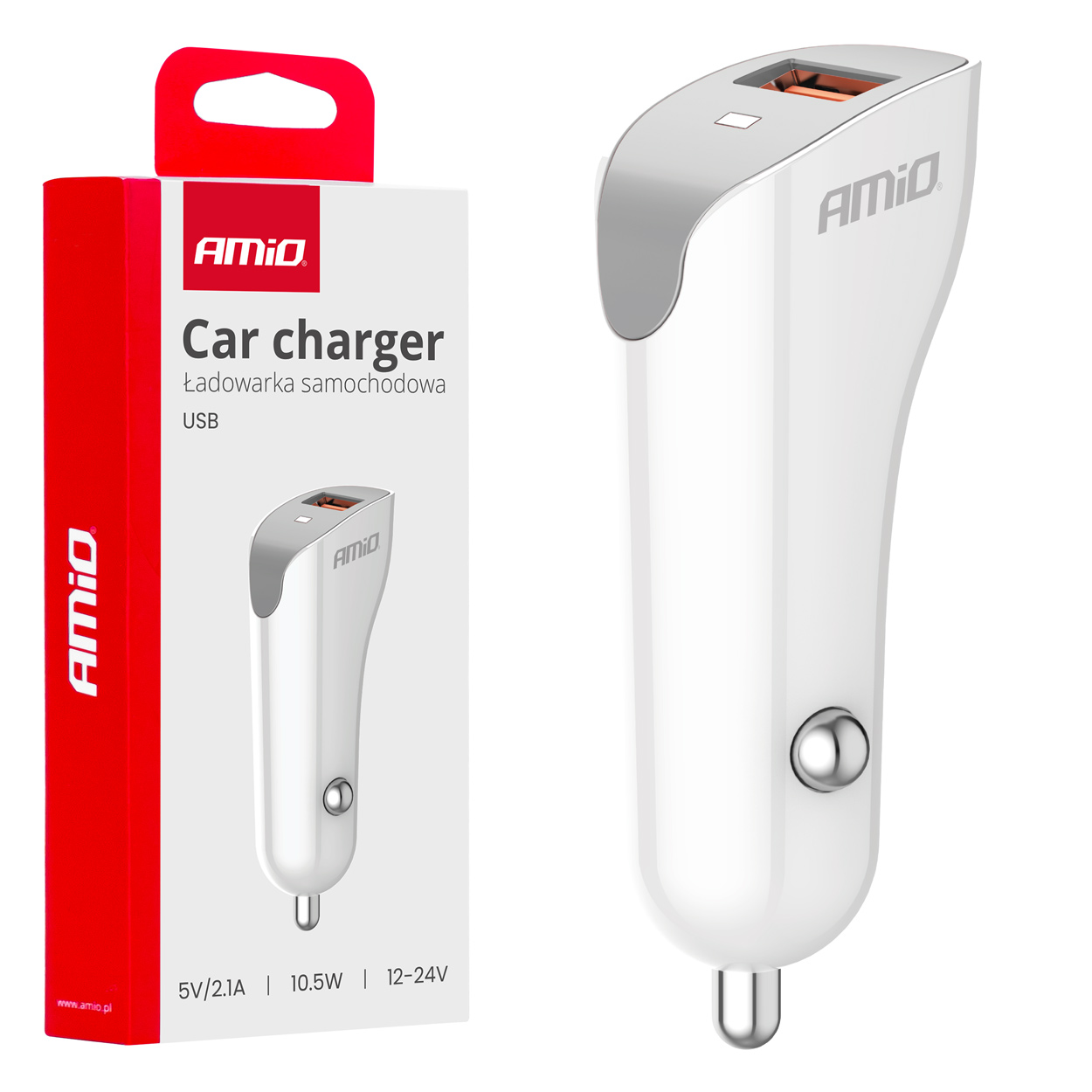 Amio - ΦΟΡΤΙΣΤΗΣ ΑΝΑΠΤΗΡΑ 12/24V ΜΕ 1 ΘΥΡΑ USB 10.5W 5V/2.1A ΛΕΥΚΟΣ - 1 Τεμ. (03873/AM)
