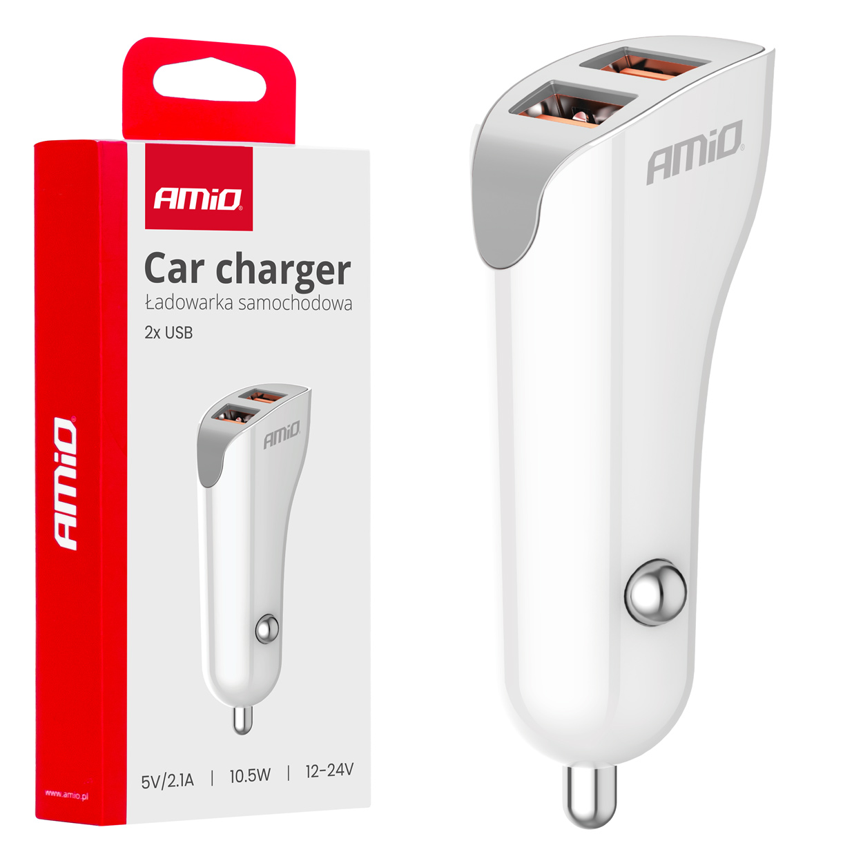 Amio - ΦΟΡΤΙΣΤΗΣ ΑΝΑΠΤΗΡΑ 12/24V ΜΕ 2 ΘΥΡΕΣ 2xUSB 10.5W 5V/2.1A ΛΕΥΚΟ - 1 Τεμ. (03874/AM)