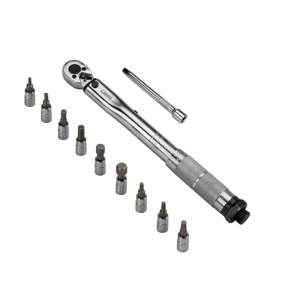 Δυναμοκλειδο/ροποκλειδο Torque (τορξ) 1/4'' 5>25NM 28CM Crv Με 9 Μυτες & Προεκταση Μηκους 10CM LAMPA - 1 Τεμ.