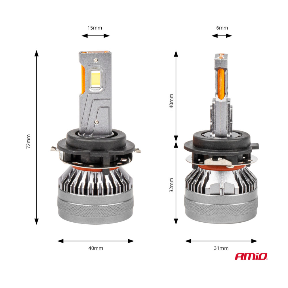 AMIO - Λαμπες H7-6 9>48V 6.500K 4.500LM 50W Hp Series LED Can-bus Με Ψυκτρα - 2 Τεμ. (03676/AM) - Thumbnail 4