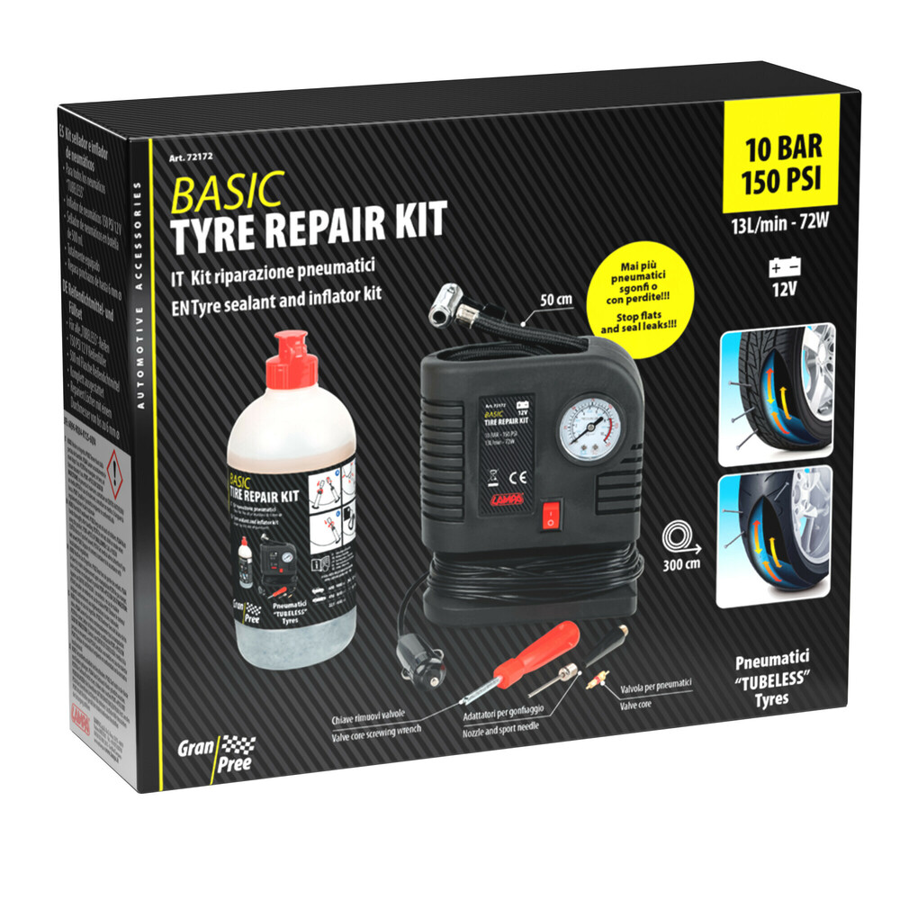 Κομπρεσερ Αερα Basic Tyre Repair Kit Με Υγρο Επισκευης Ελαστικων 500ML Με Μανομετρο 12V 300CMΚΑΛΩΔΙΟ LAMPA - 1 Tεμ. - Thumbnail 4