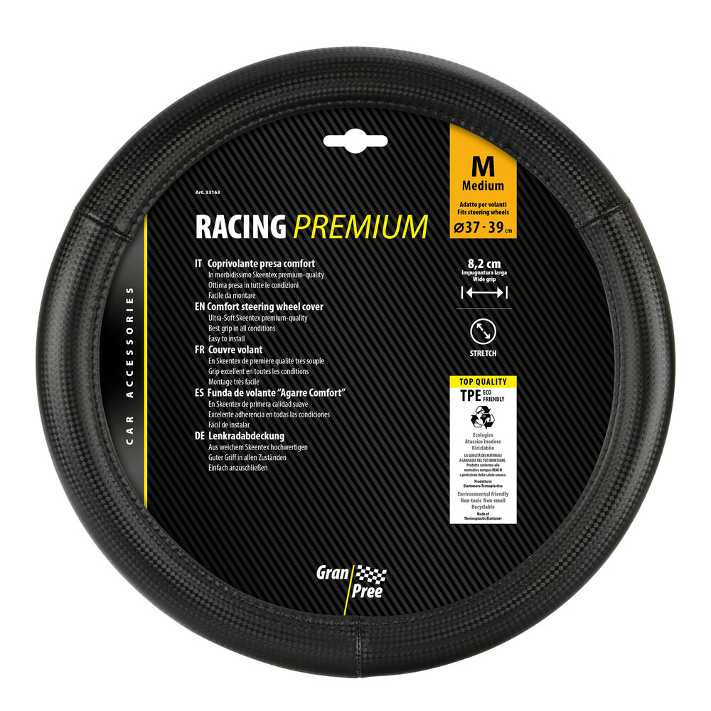 Καλυμμα Τιμονιου Racing Premium Black (μ) 37/39CM Συνθετικο Δερμα Skeentex Μαυρο/carbon Look LAMPA  - 1 Τεμ. - Thumbnail 4