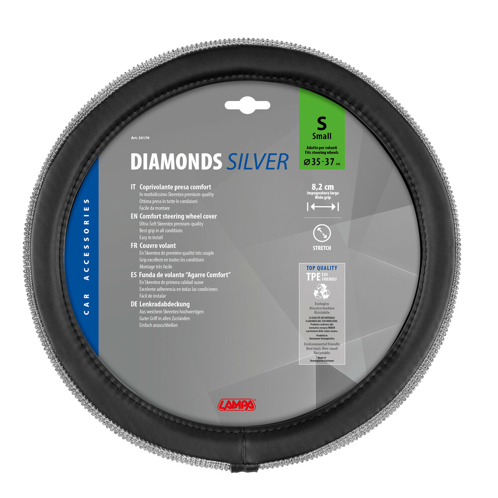 Καλυμμα Τιμονιου Diamonds Silver (s) 35/37CM Συνθετικο Δερμα Skeentex Μαυρο/ασημι LAMPA  - 1 Τεμ. - Thumbnail 4