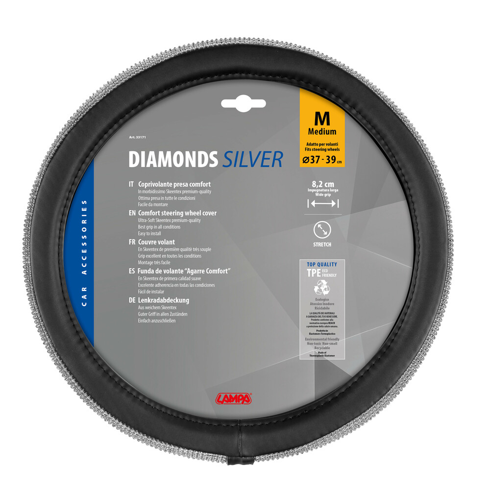 Καλυμμα Τιμονιου Diamonds Silver (μ) 37/39CM Συνθετικο Δερμα Skeentex Μαυρο/ασημι LAMPA  - 1 Τεμ. - Thumbnail 4