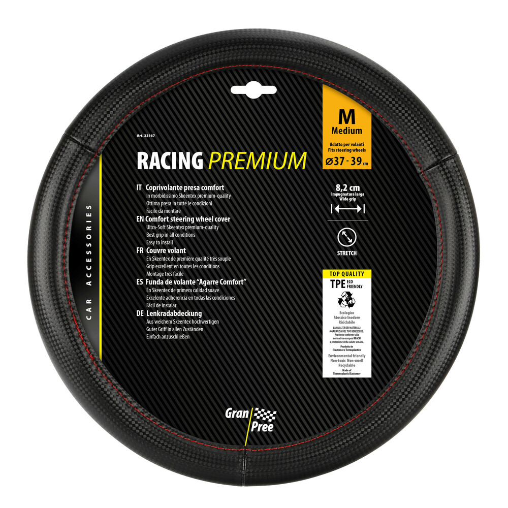 LAMPA Κάλυμμα Τιμονιού Αυτοκινήτου Racing Premium 37-39εκ. Άοσμο Ανάγλυφο Από Ultra Soft Skeentex Μαύρο Κόκκινο 1-τεμ. (L3316.7) - Thumbnail 4