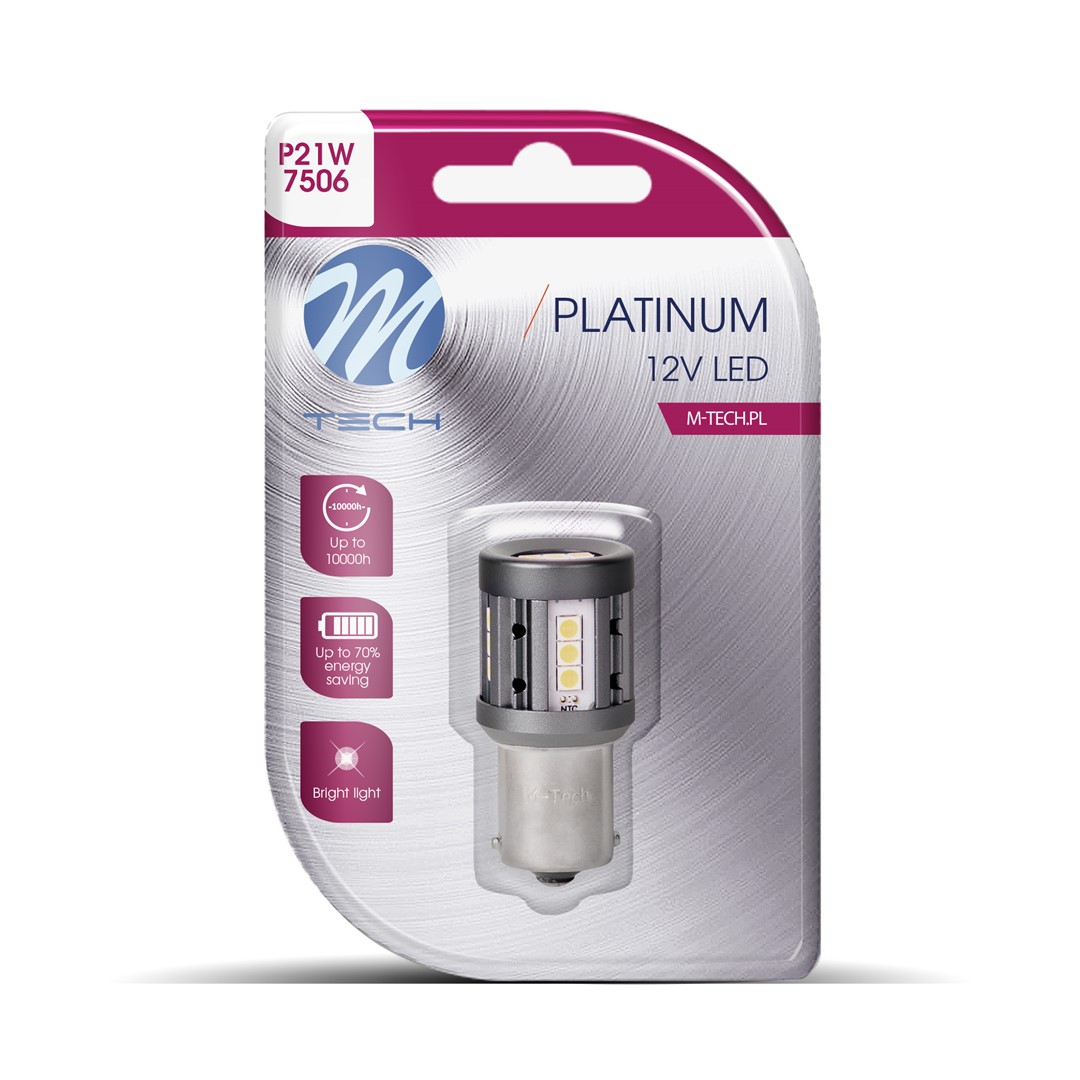 Λαμπακι P21W 12/24V 1156 BA15S 600LM 4W 15X3030SMD LED Can-bus Λευκο Platinium Blister M-TECH - 1 Τεμ.