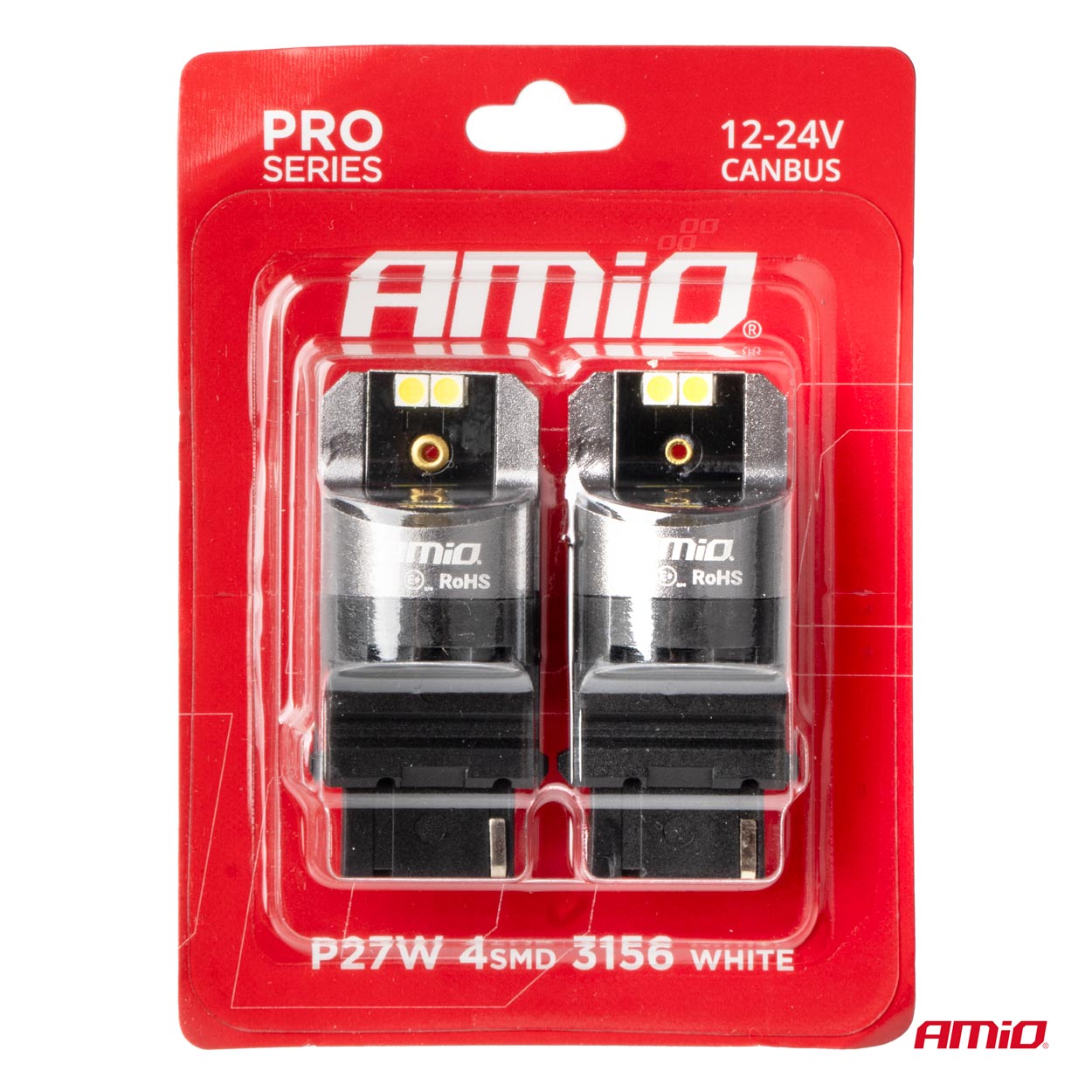 AMIO - Λαμπες P27W 12/24V 6.000K 4SMD LED Can-bus Λευκα Pro Series - 2 Τεμ. (03587/AM) - Thumbnail 4