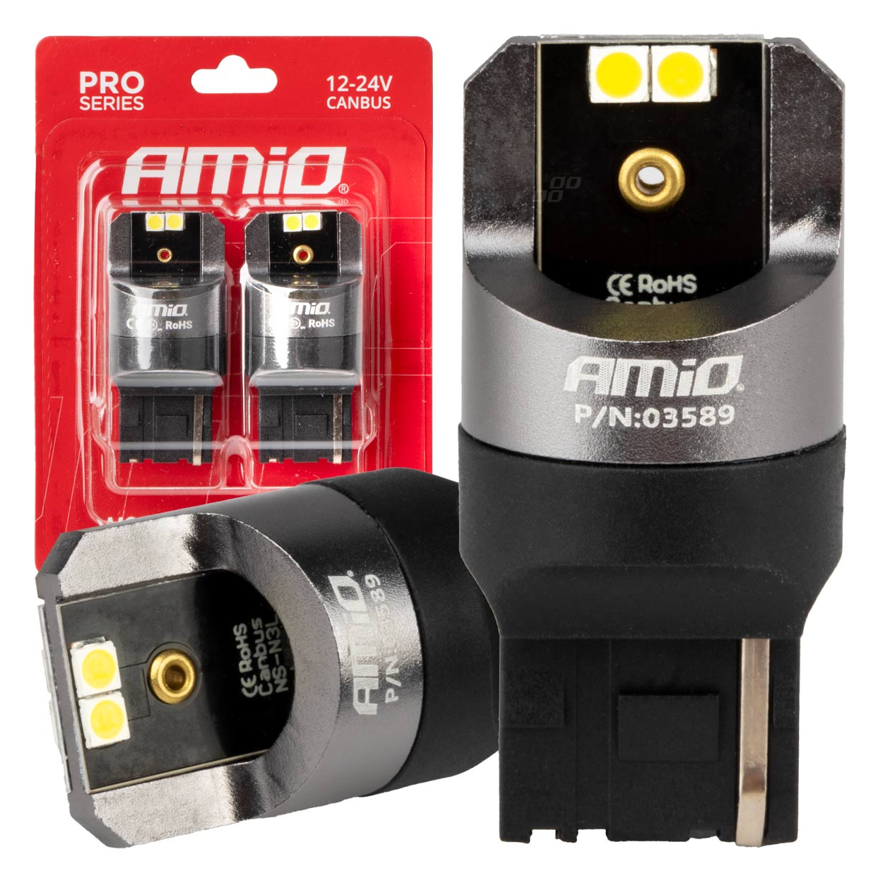 Amio - ΛΑΜΠΕΣ W21W 12/24V 6.000K 4SMD LED CAN-BUS ΛΕΥΚΑ PRO SERIES - 2 ΤΕΜ. (03589/AM)