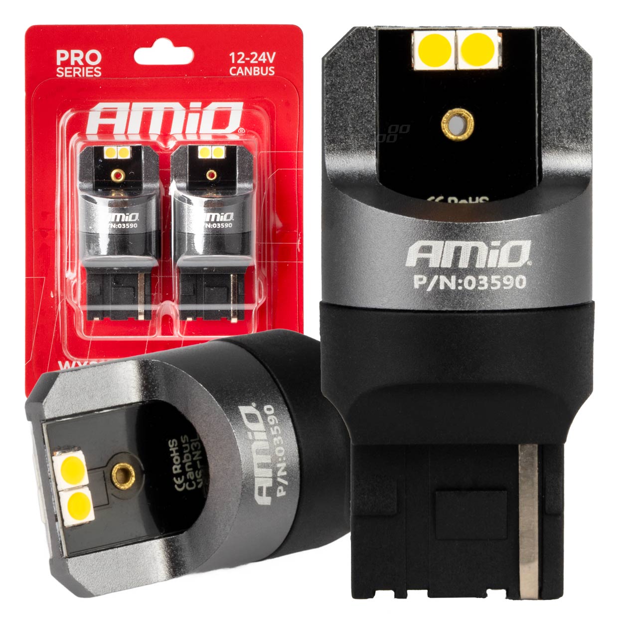 Amio - ΛΑΜΠΕΣ WY21W 12/24V 6.000K 4SMD LED CAN-BUS ΚΙΤΡΙΝΟ PRO SERIES - 2 ΤΕΜ. (03590/AM)