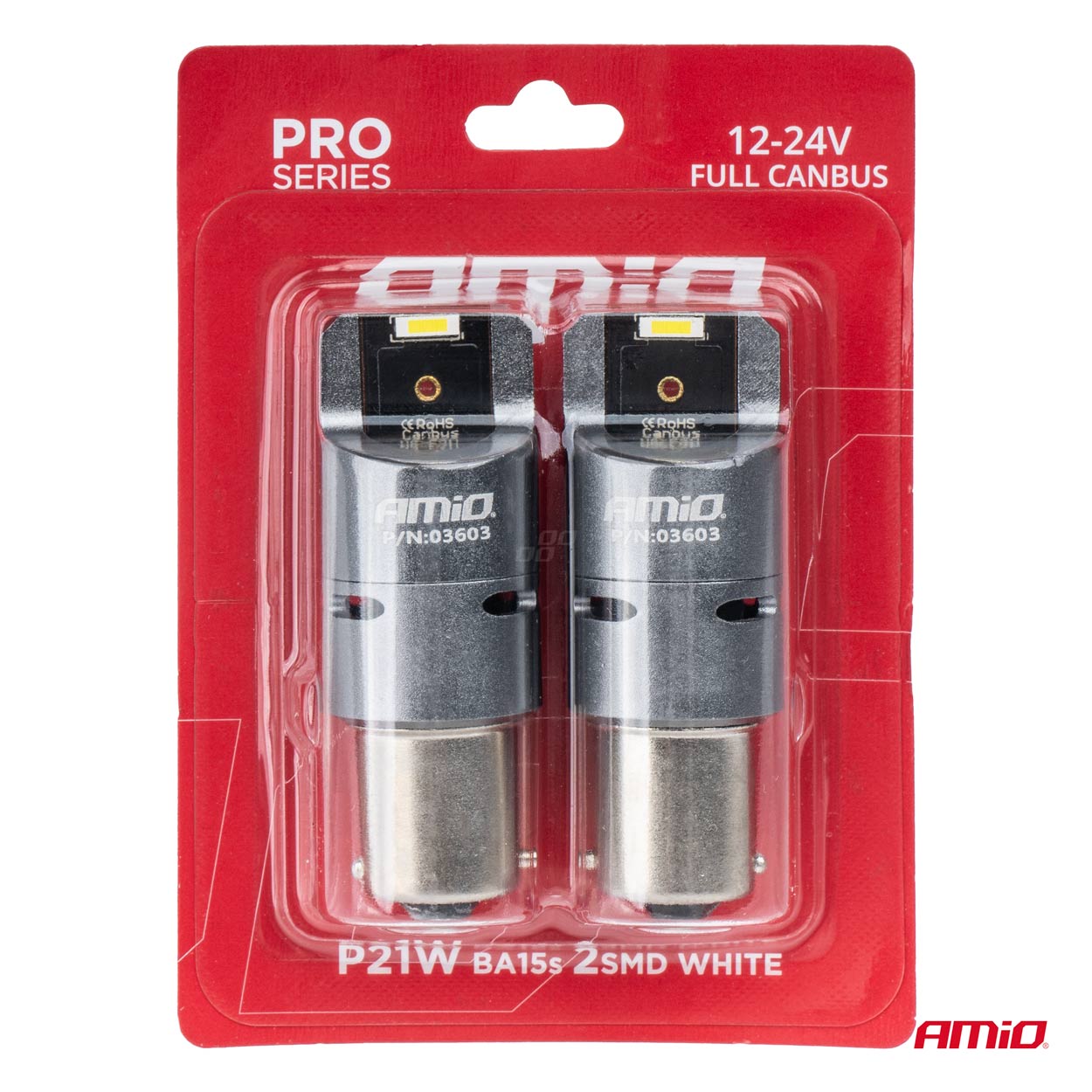 AMIO - Λαμπες P21W BA15S 12/24V 6.000K 2XSMD LED Full Can-bus (με Ανεμιστηρακι) Λευκο Pro Series - 2 Τεμ. (03603/AM) - Thumbnail 4