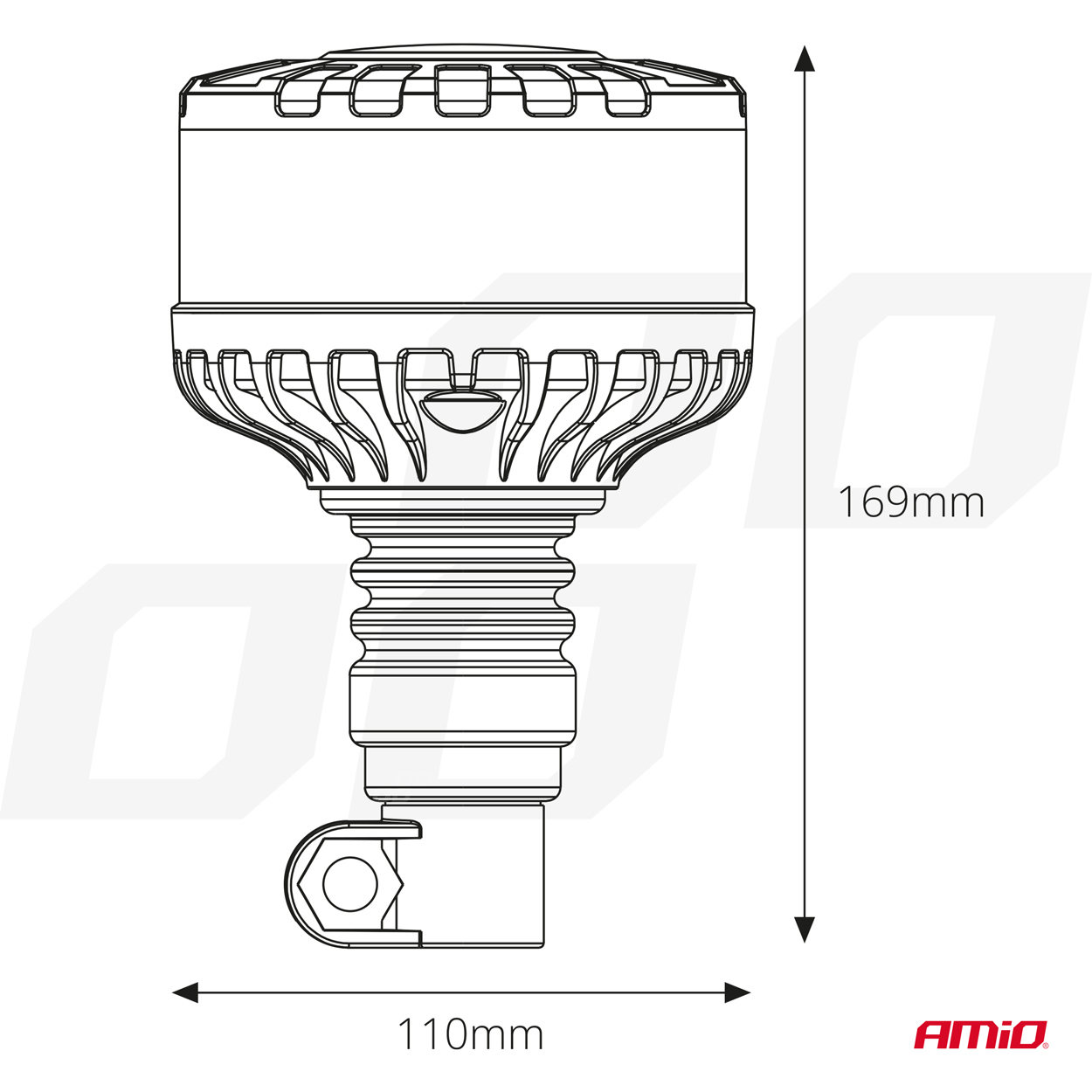 AMIO - Φαρος Heavy Duty W28P 12/24V 16LED Ελαστικος Βιδωτος Πορτοκαλι Υ169MM Φ110MM - 1 Τεμ. (04104/AM) - Thumbnail 7