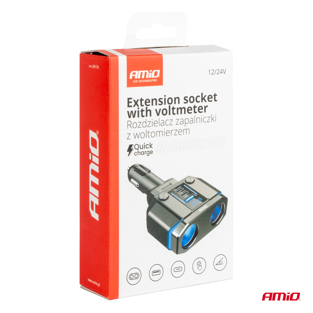 AMIO - Ανταπτορας Αναπτηρα Διπλος 12/24V Με Βολτομετρο Με 3 Θυρες Usb - 1 Τεμ. (04174/AM) - Thumbnail 7