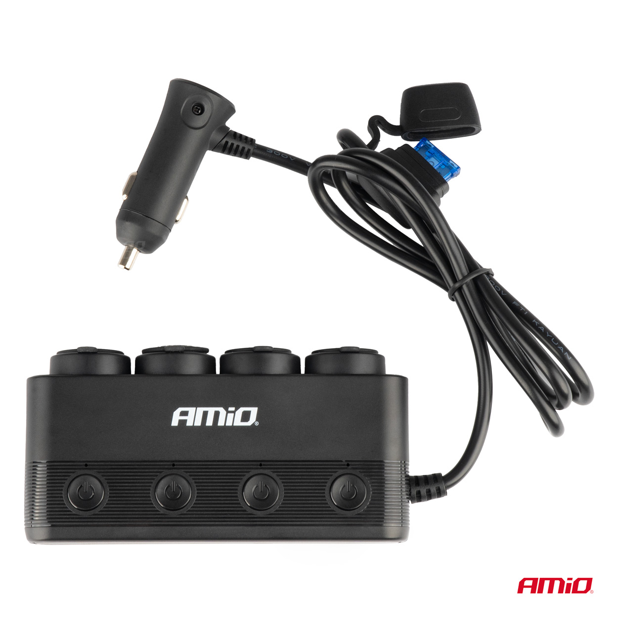 AMIO - Ανταπτορας Αναπτηρα Τετραπλος 12/24V 216W Max Με 2 Θυρες Usb PD30W/QC3.0 - 1 Τεμ. (04175/AM) - Thumbnail 3