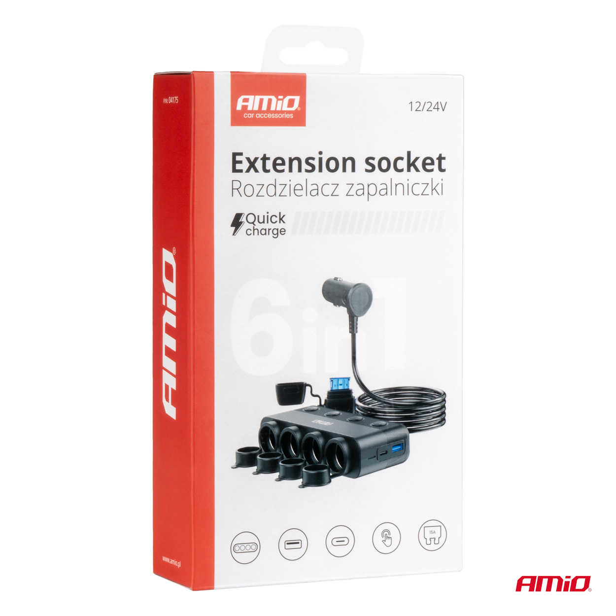AMIO - Ανταπτορας Αναπτηρα Τετραπλος 12/24V 216W Max Με 2 Θυρες Usb PD30W/QC3.0 - 1 Τεμ. (04175/AM) - Thumbnail 5