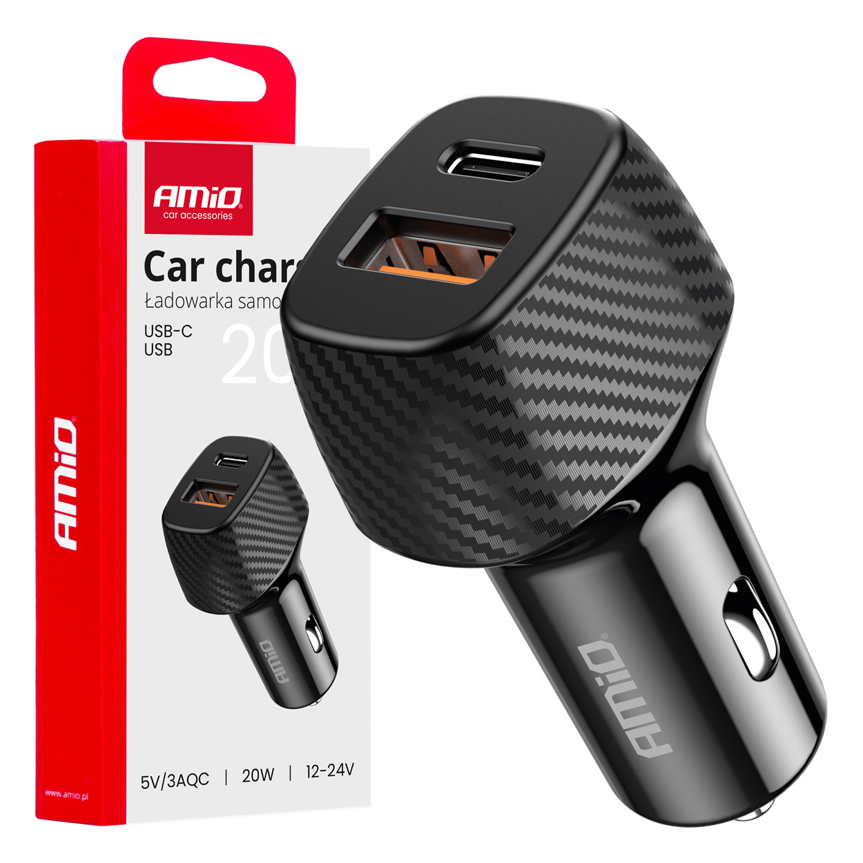 Amio - ΦΟΡΤΙΣΤΗΣ ΑΝΑΠΤΗΡΑ ΜΕ 2 ΘΥΡΕΣ USB-A QUICK CHARGE+USB-C 20W ΜΑΥΡΟ - 1 Τεμ. (04282/AM)