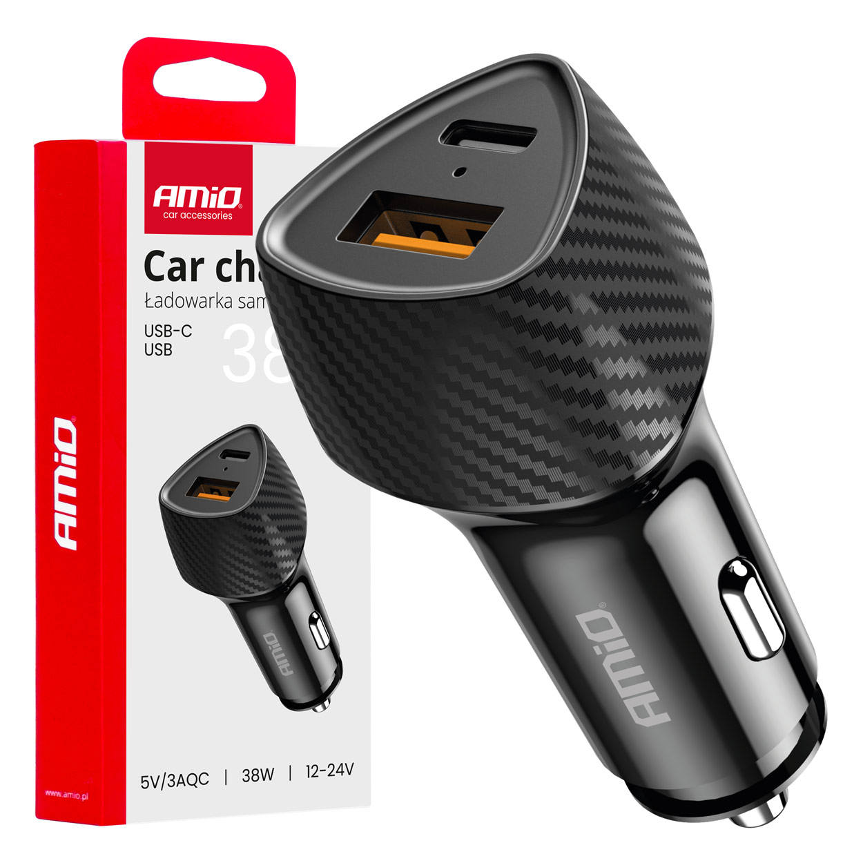 Amio - ΦΟΡΤΙΣΤΗΣ ΑΝΑΠΤΗΡΑ ΜΕ 2 ΘΥΡΕΣ USB-A QUICK CHARGE+USB-C 38W ΜΑΥΡΟ - 1 Τεμ. (04283/AM)
