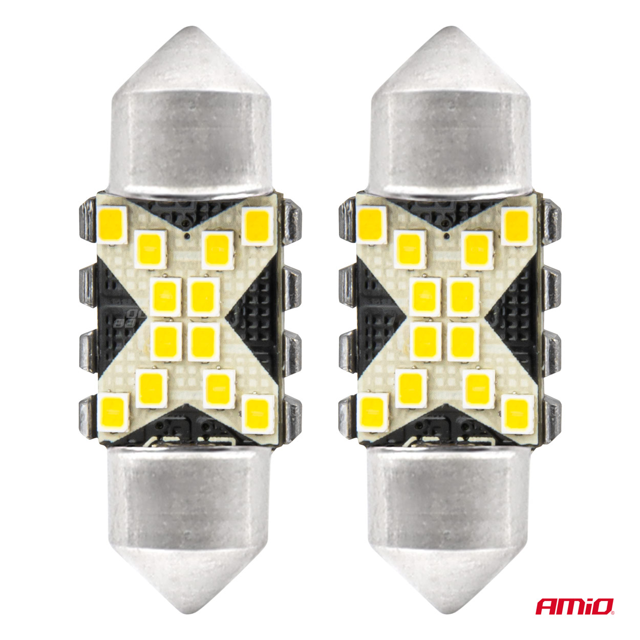 AMIO - Λαμπακια Πλαφονιερας 31MM 12/24V C5W 5500K 12XSMD 2016 Can-bus Festoon (λευκο) - 2 Τεμ. (04235/AM) - Thumbnail 2