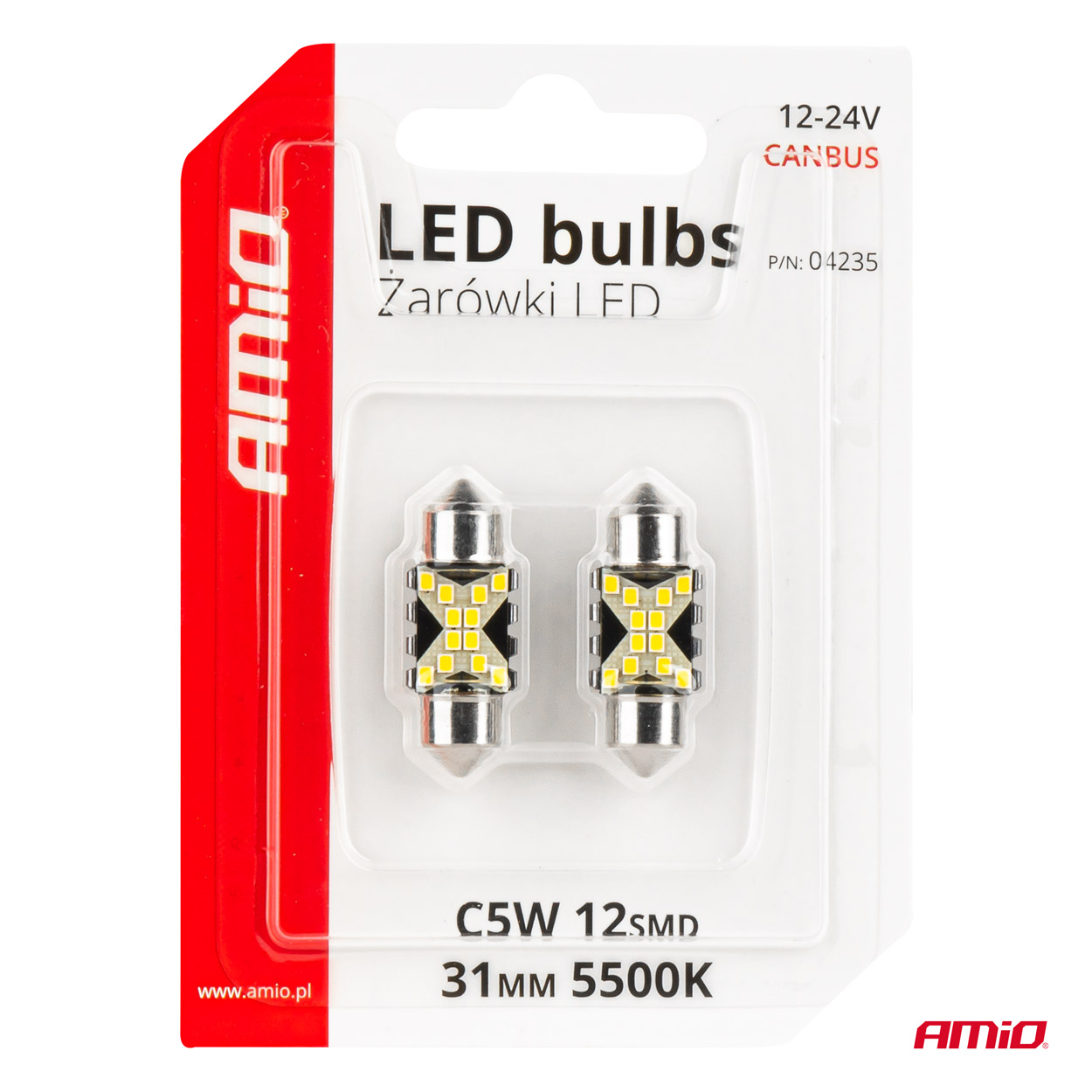 AMIO - Λαμπακια Πλαφονιερας 31MM 12/24V C5W 5500K 12XSMD 2016 Can-bus Festoon (λευκο) - 2 Τεμ. (04235/AM) - Thumbnail 5