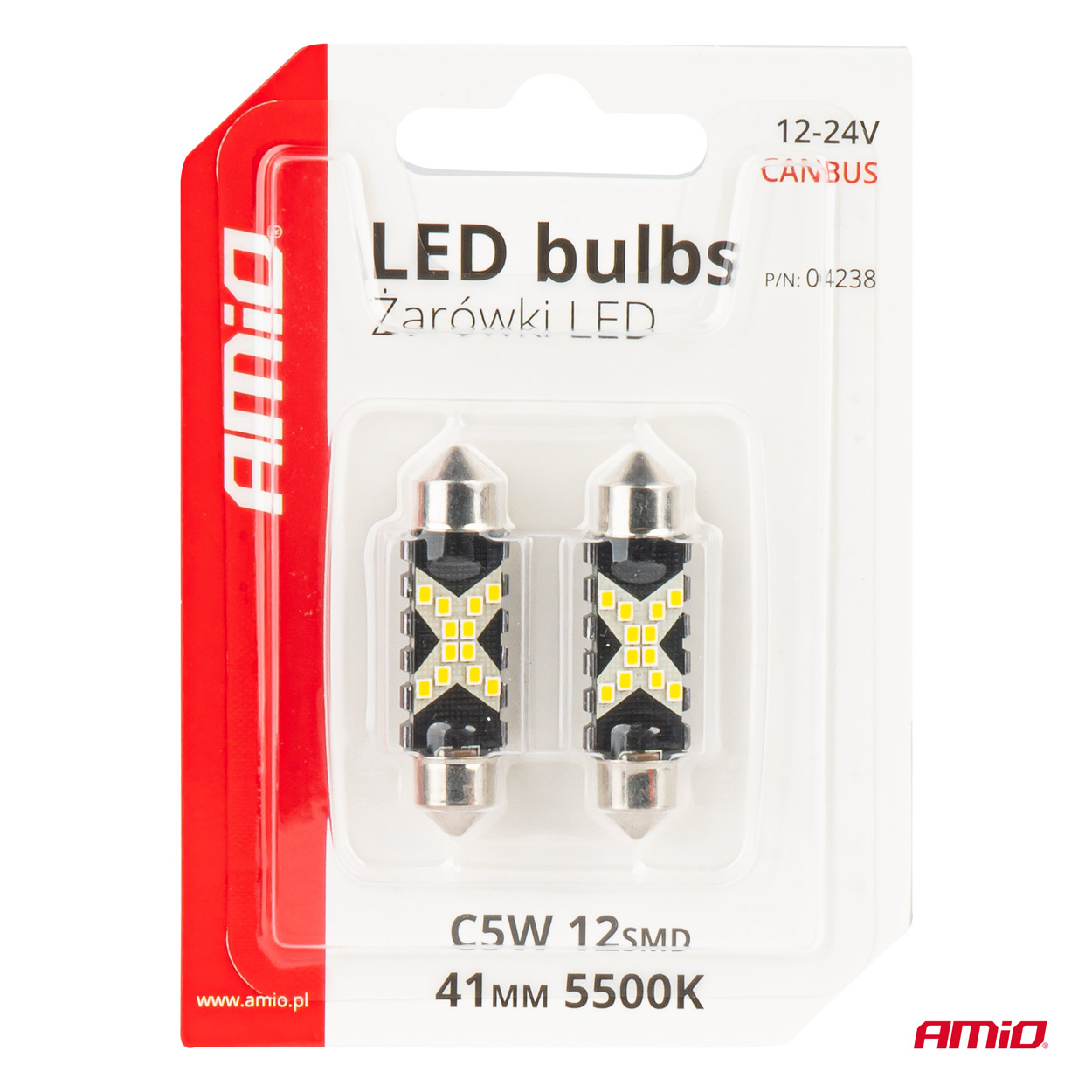 AMIO - Λαμπακια Πλαφονιερας 41MM 12/24V C5W 5500K 12XSMD 2016 Can-bus Festoon (λευκο) - 2 Τεμ. (04238/AM) - Thumbnail 5