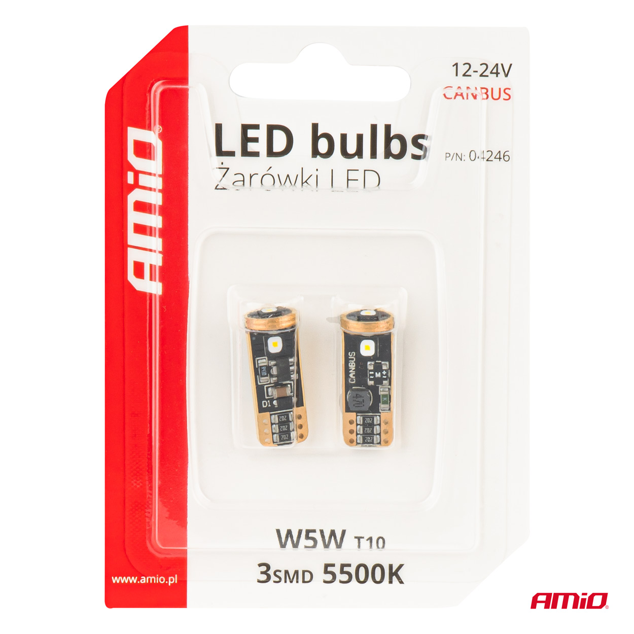 AMIO - Λαμπακια T10 W5W 12V/24V LED Can-bus 3XSMD 3838 Λευκο 5500K - 2 Τεμ. (04246/AM) - Thumbnail 5