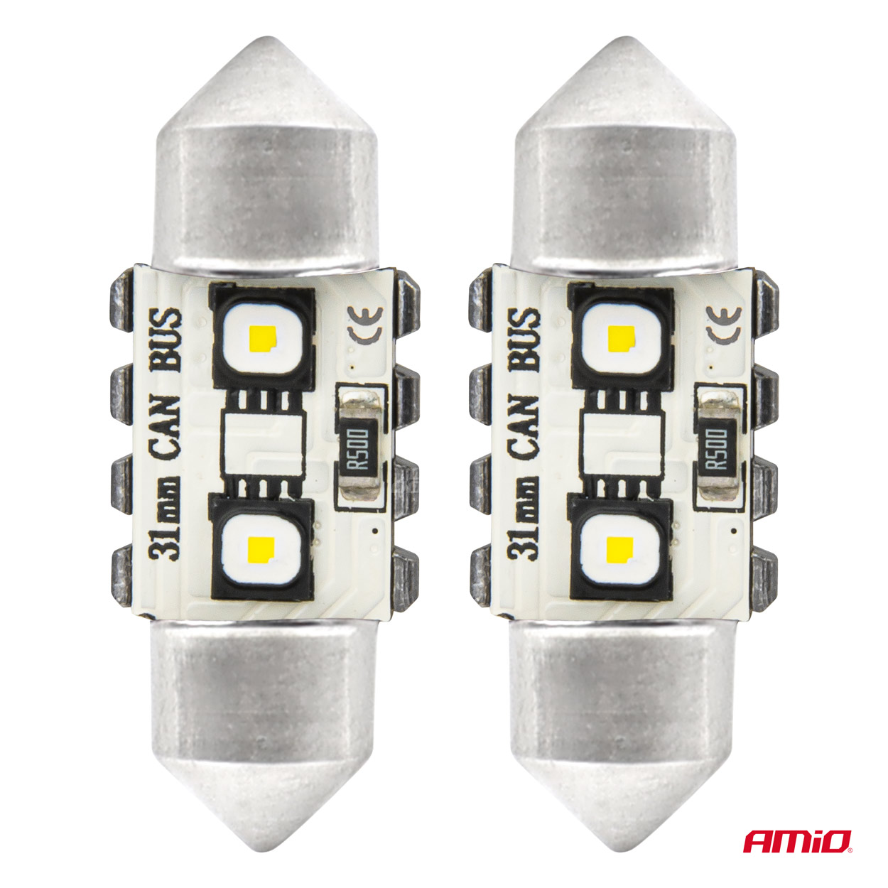 AMIO - Λαμπακια Πλαφονιερας 31MM 12/24V C5W 5500K 12XSMD 3838 Can-bus Festoon (λευκο) - 2 Τεμ. (04247/AM) - Thumbnail 2
