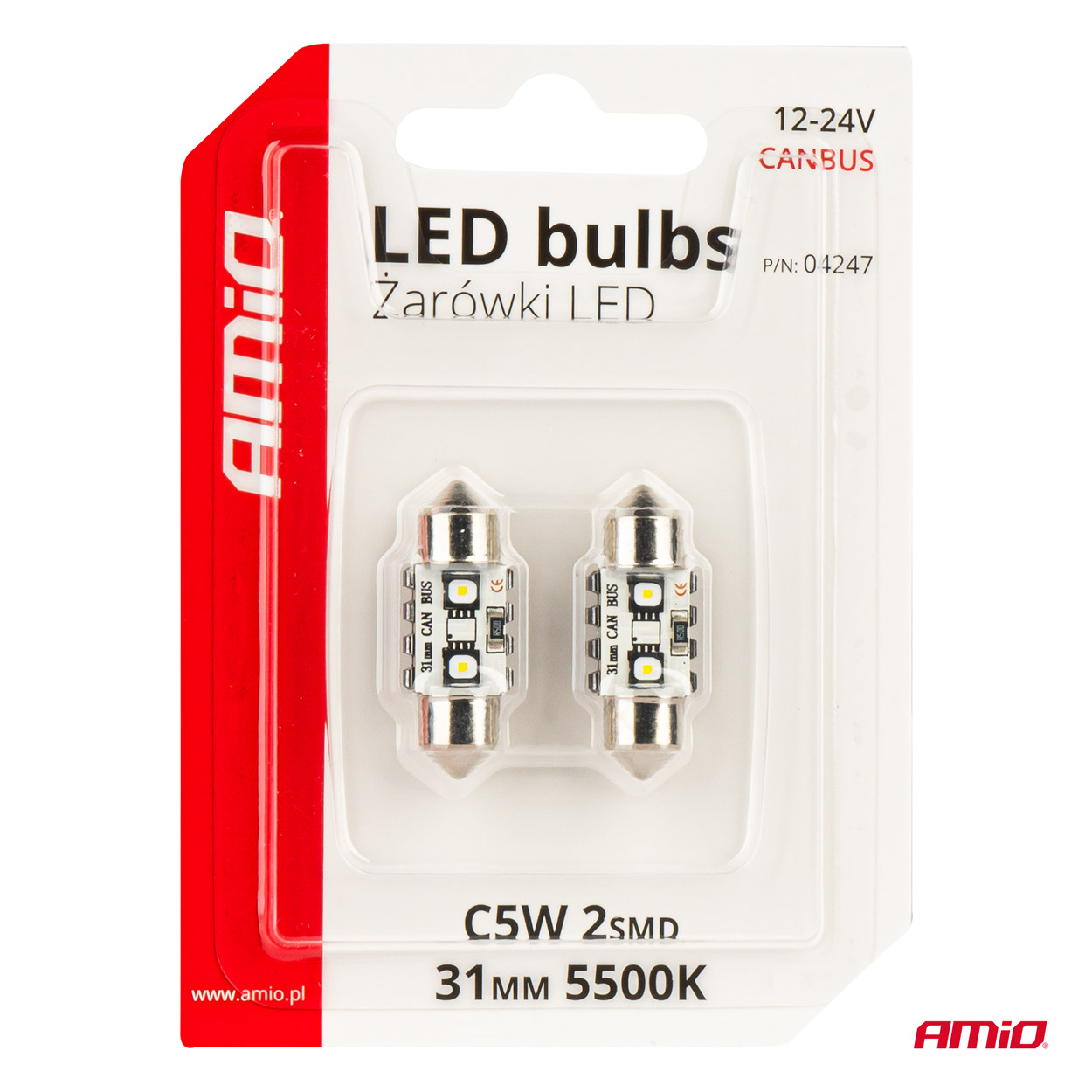 AMIO - Λαμπακια Πλαφονιερας 31MM 12/24V C5W 5500K 12XSMD 3838 Can-bus Festoon (λευκο) - 2 Τεμ. (04247/AM) - Thumbnail 5