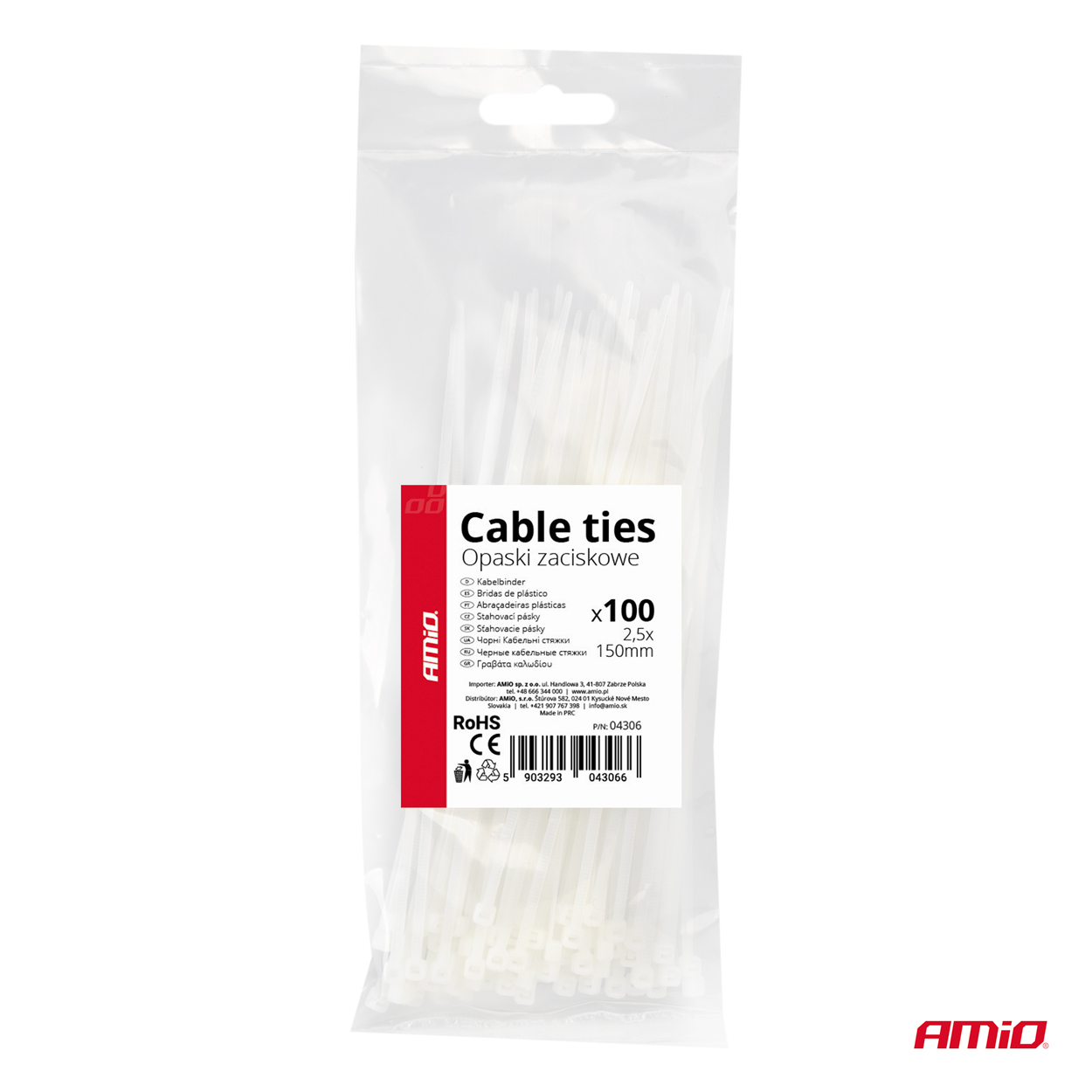 AMIO - Δεματικα/δετικα Καλωδιων Tie Wrap (ταιραπ) 2.5 X 150MM (λευκο) - 100 Τεμ. (04306/AM) - Thumbnail 6