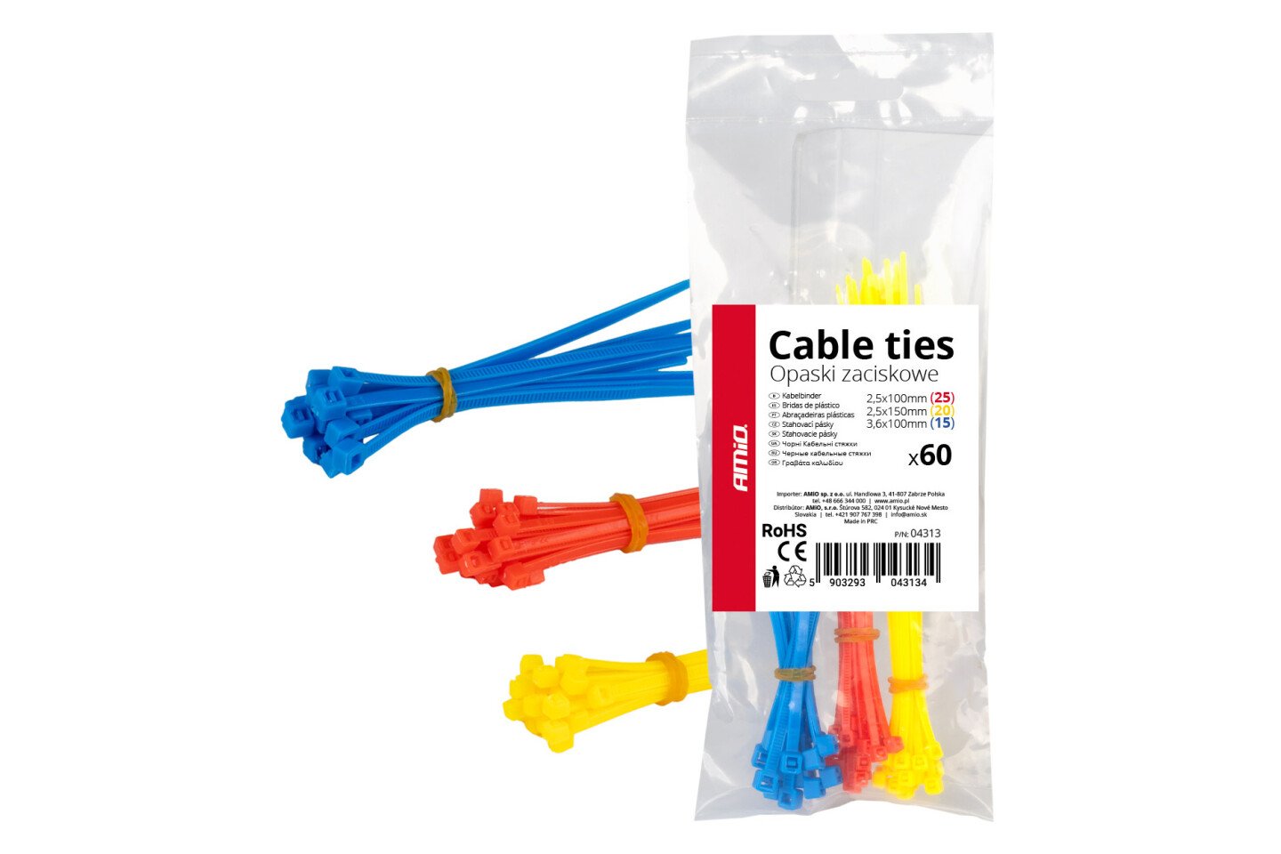 Amio - ΔΕΜΑΤΙΚΑ/ΔΕΤΙΚΑ ΚΑΛΩΔΙΩΝ TIE WRAP(ΤΑΙΡΑΠ) 2.5x100mm/2.5x150mm/3.6x100mm (ΔΙΑΦΟΡΑ ΧΡΩΜΑΤΑ)ΣΕΤ - 60 ΤΕΜ. (04313/AM)