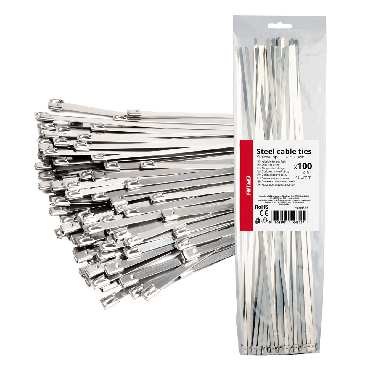 Amio - ΔΕΜΑΤΙΚΑ/ΔΕΤΙΚΑ ΚΑΛΩΔΙΩΝ TIE WRAP (ΤΑΙΡΑΠ) ΜΕΤΑΛΛΙΚΑ 4,6 x 400mm - 100 ΤΕΜ. (04325/AM)