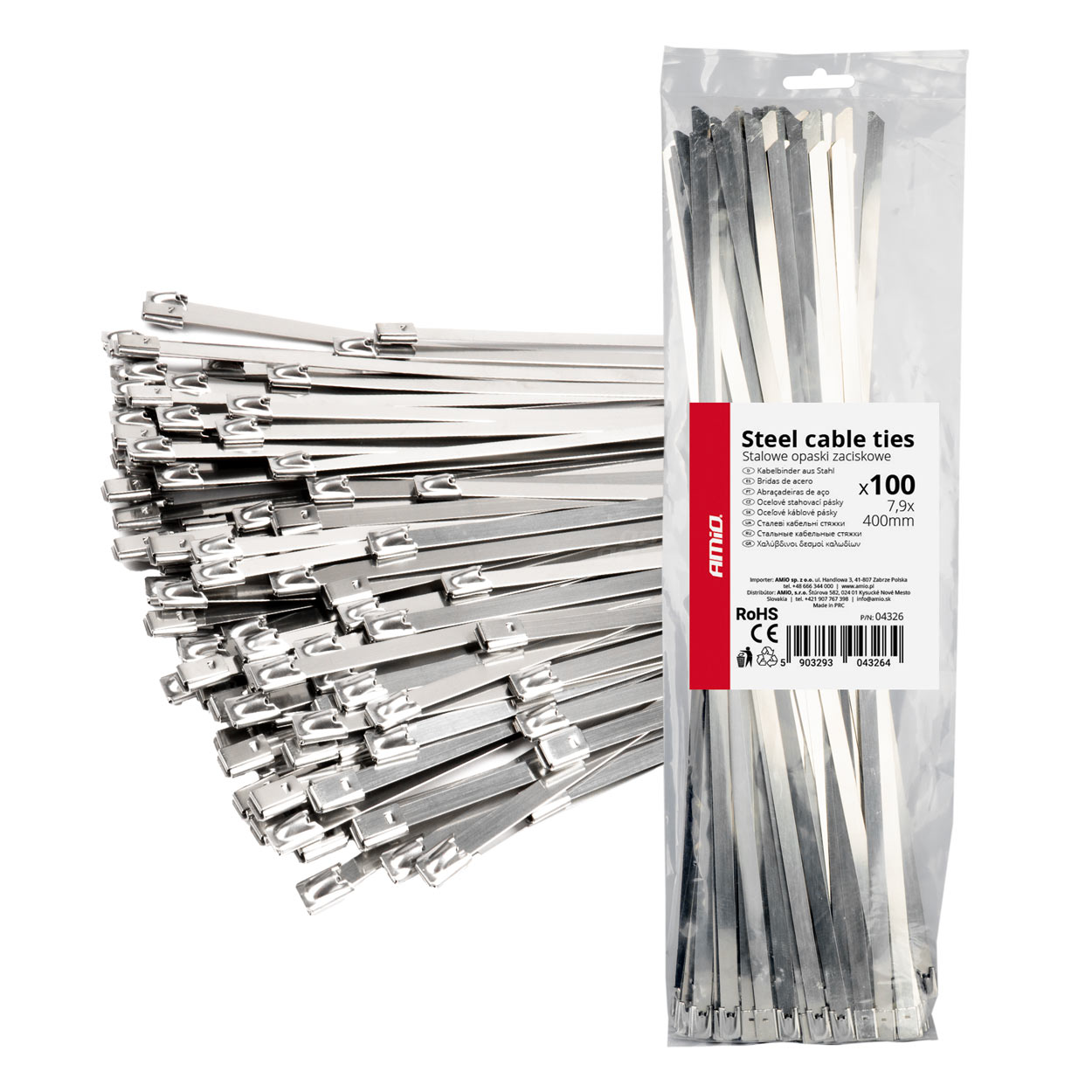 Amio - ΔΕΜΑΤΙΚΑ/ΔΕΤΙΚΑ ΚΑΛΩΔΙΩΝ TIE WRAP (ΤΑΙΡΑΠ) ΜΕΤΑΛΛΙΚΑ 7,9 x 400mm - 100 ΤΕΜ. (04326/AM)