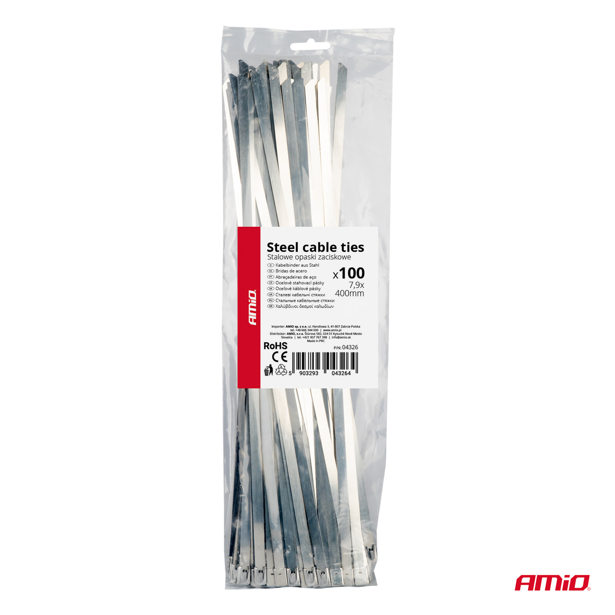 AMIO - Δεματικα/δετικα Καλωδιων Tie Wrap (ταιραπ) Μεταλλικα 7,9 X 400MM - 100 Τεμ. (04326/AM) - Thumbnail 4