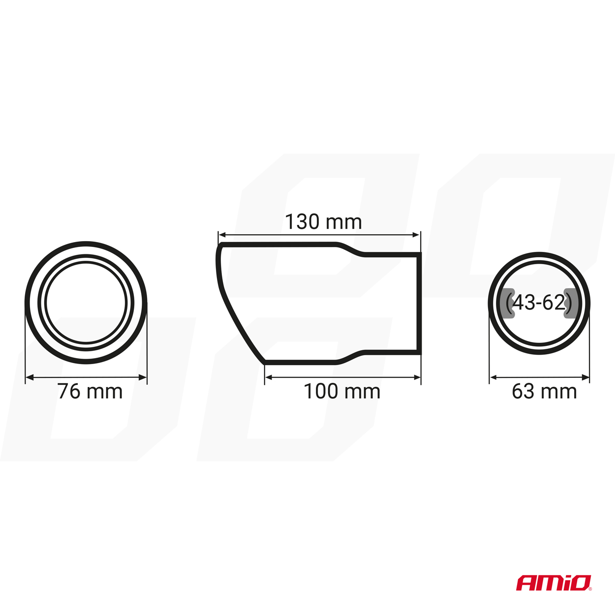 AMIO - Ακρο (μπουκα) Εξατμισης MT017 43-62MM (μηκος: 130MM) - 1 Τεμ. (02348/AM) - Thumbnail 5
