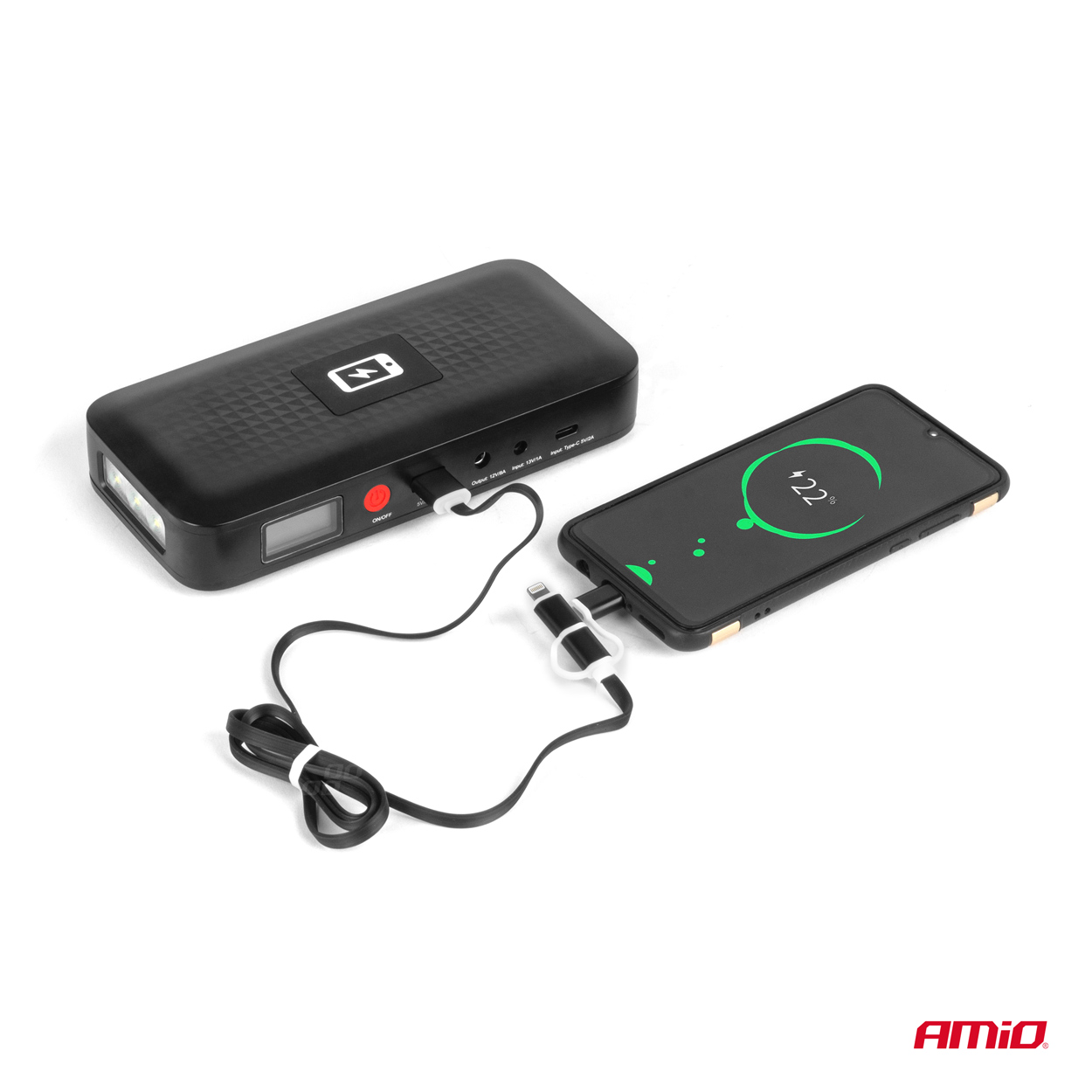 AMIO - Εκκινητης Μπαταριας - Starter Powerbank 12V 4000MAH 800A Με Οθονη Lcd & Ασυρματη Φορτιση - 1 Τεμ. (04055/AM) - Thumbnail 6