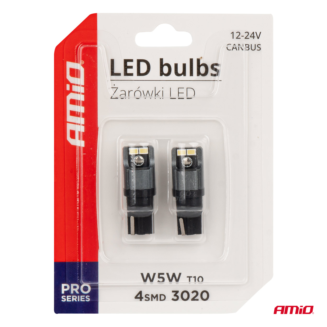 AMIO - Λαμπακια LED T10 W5W W10W 12/24V LED 4XSMD3020 Can-bus Λευκο - 2 Τεμ. (03717/AM) - Thumbnail 5