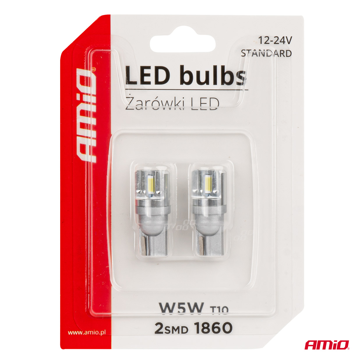 AMIO - Λαμπακια LED T10 W5W 12/24V LED 2X1860SMD Standard Λευκα - 2 Τεμ. (03719/AM) - Thumbnail 5