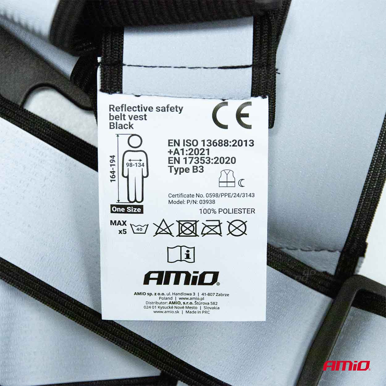AMIO - Ζωνη Ασφαλειας Ανακλαστικη Με Χιαστι Τιραντες Μαυρο (φωσφοριζε/πολυεστερικο) - 1 Τεμ. (03938/AM) - Thumbnail 4