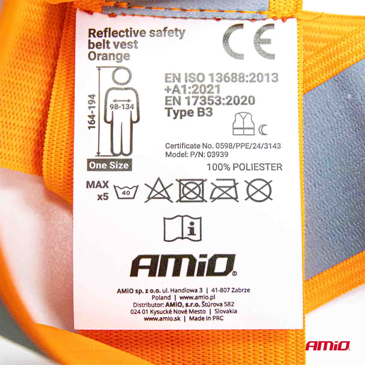 AMIO - Ζωνη Ασφαλειας Ανακλαστικη Με Χιαστι Τιραντες Πορτοκαλι (φωσφοριζε/πολυεστερικο) - 1 Τεμ. (03939/AM) - Thumbnail 2