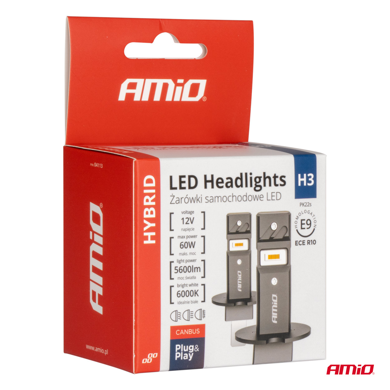 AMIO - Λαμπες LED H3 12V 60W 6.000K 5.600LM +400% LED Can-bus Hybrid Series - 2 Τεμ. (04113/AM) - Thumbnail 5