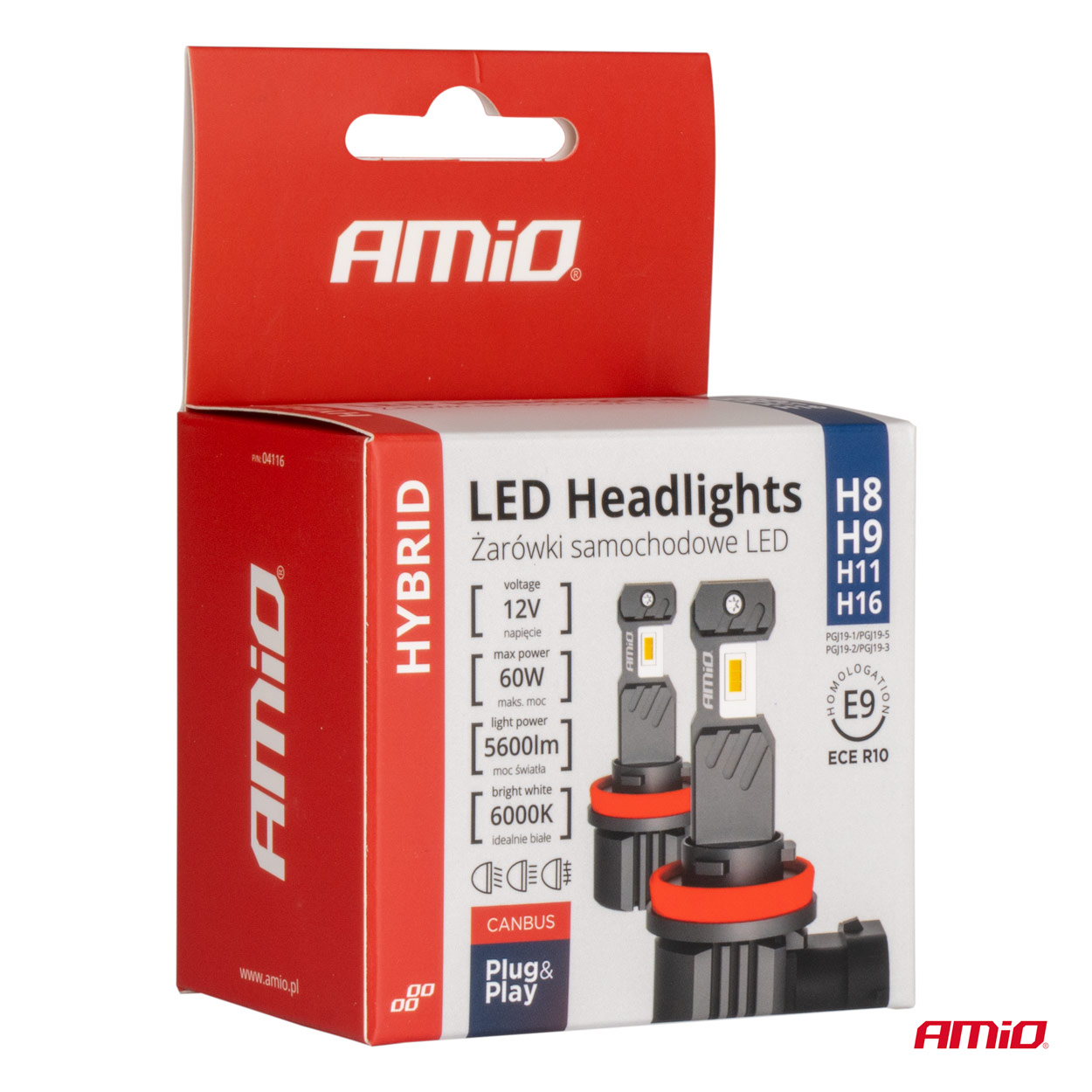 AMIO - Λαμπες LED H8/H9/H11/H16 12V 60W 6.000K 5.600LM +400% LED Can-bus Hybrid Series - 2 Τεμ. (04116/AM) - Thumbnail 5