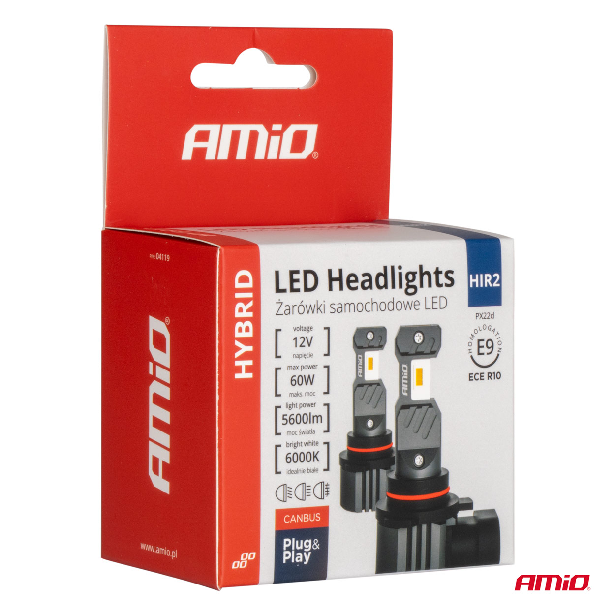 AMIO - Λαμπες LED HIR2 12V 60W 6.000K 5.600LM +400% LED Can-bus Hybrid Series - 2 Τεμ. (04119/AM) - Thumbnail 5
