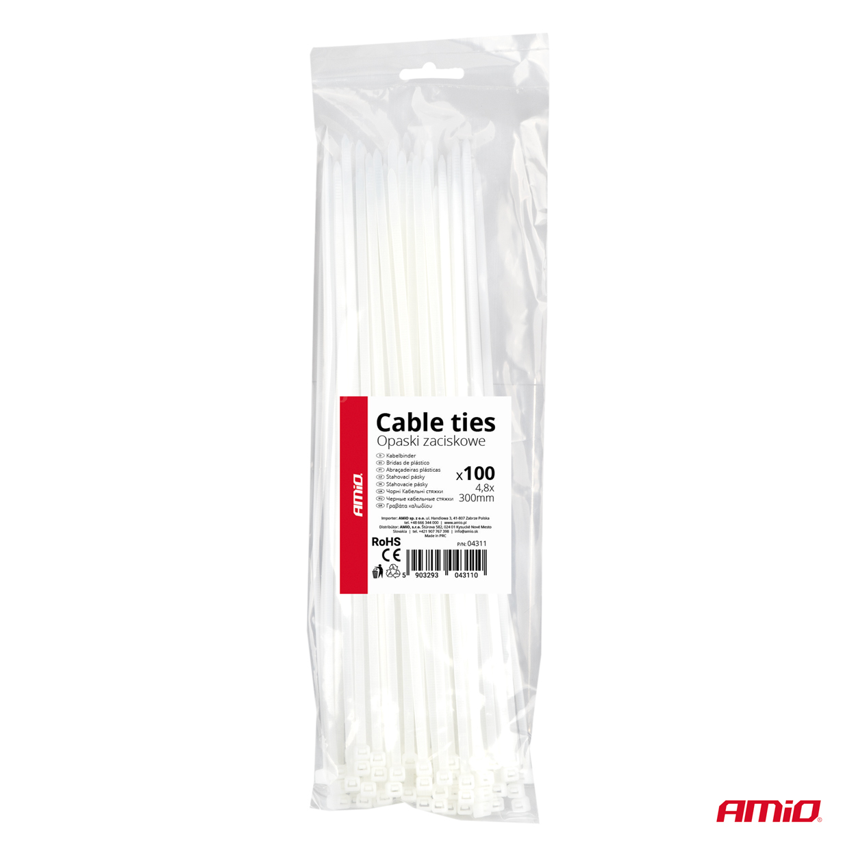 AMIO - Δεματικα/δετικα Καλωδιων Tie Wrap (ταιραπ) 4.8 X 300MM (λευκο) - 100 Τεμ. (04311/AM) - Thumbnail 6