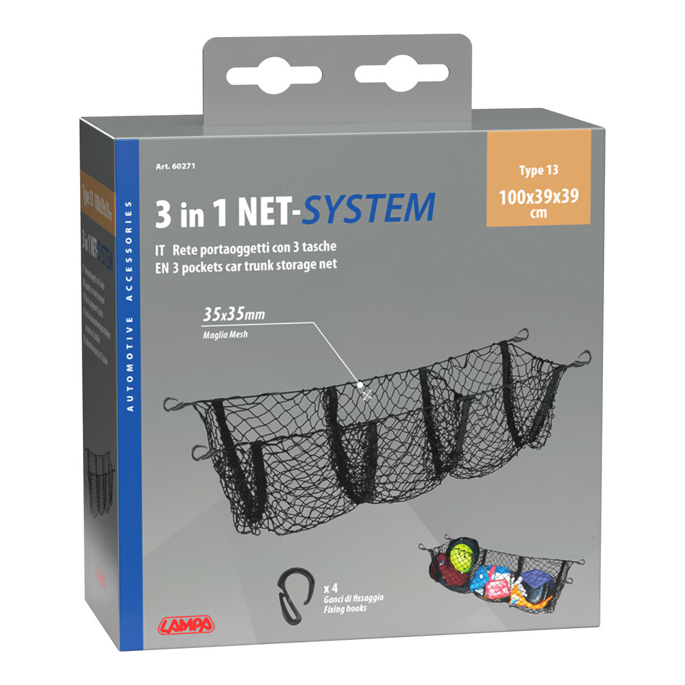 Ελαστικο Διχτυ Πορτ Μπαγκαζ 3 Θεσεων Net System 13 Με 4 Γαντζους 100X39X39CM LAMPA -  1 Τεμ. - Thumbnail 4