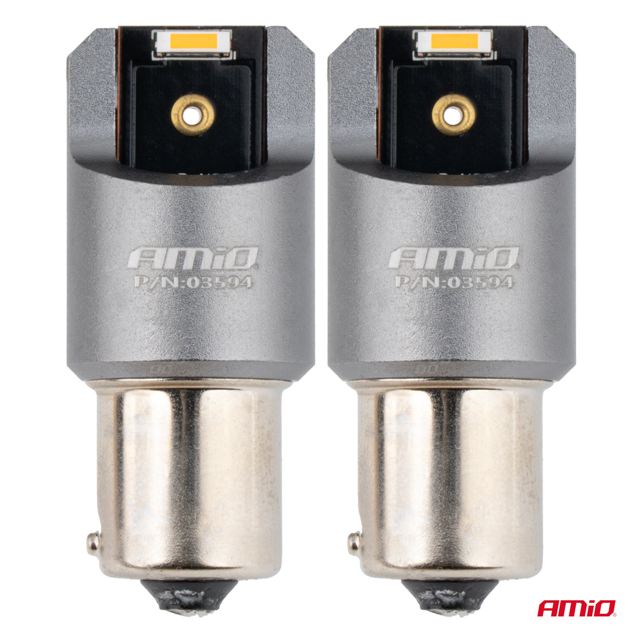 AMIO - Λαμπακια PY21W BAU15S 12/24V 6.000K 2XSMD LED Full Can-bus Πορτοκαλι Pro Series - 2 Τεμ. (03594/AM) - Thumbnail 2