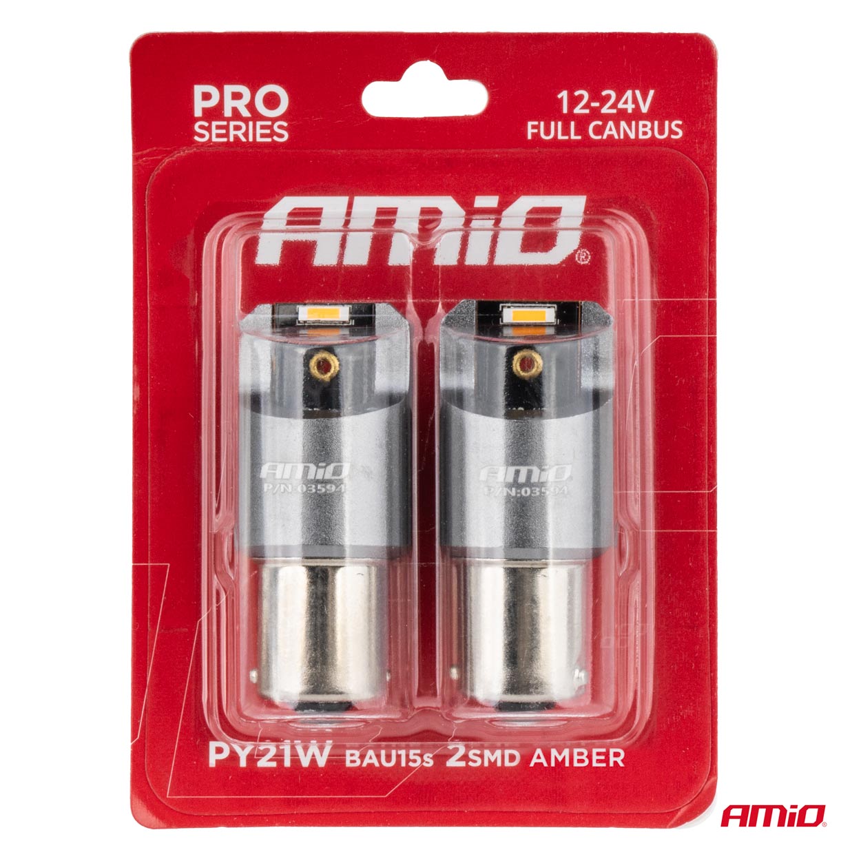 AMIO - Λαμπακια PY21W BAU15S 12/24V 6.000K 2XSMD LED Full Can-bus Πορτοκαλι Pro Series - 2 Τεμ. (03594/AM) - Thumbnail 4