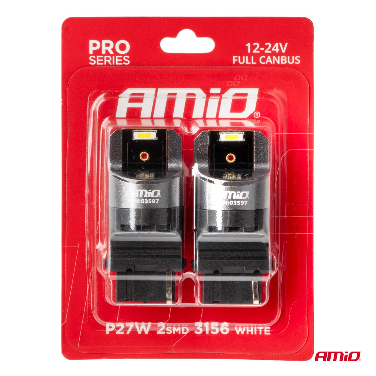 AMIO - Λαμπακια P27W 12/24V 6.000K 2SMD LED Full Can-bus Λευκο Pro Series - 2 Τεμ. (03597/AM) - Thumbnail 4