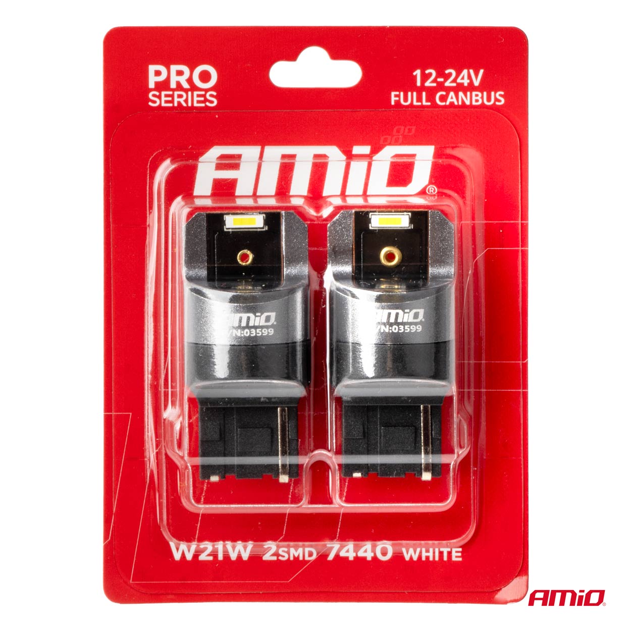 AMIO - Λαμπακια W21W 12/24V 6.000K 2SMD LED Full Can-bus Λευκα Pro Series - 2 Τεμ. (03599/AM) - Thumbnail 4